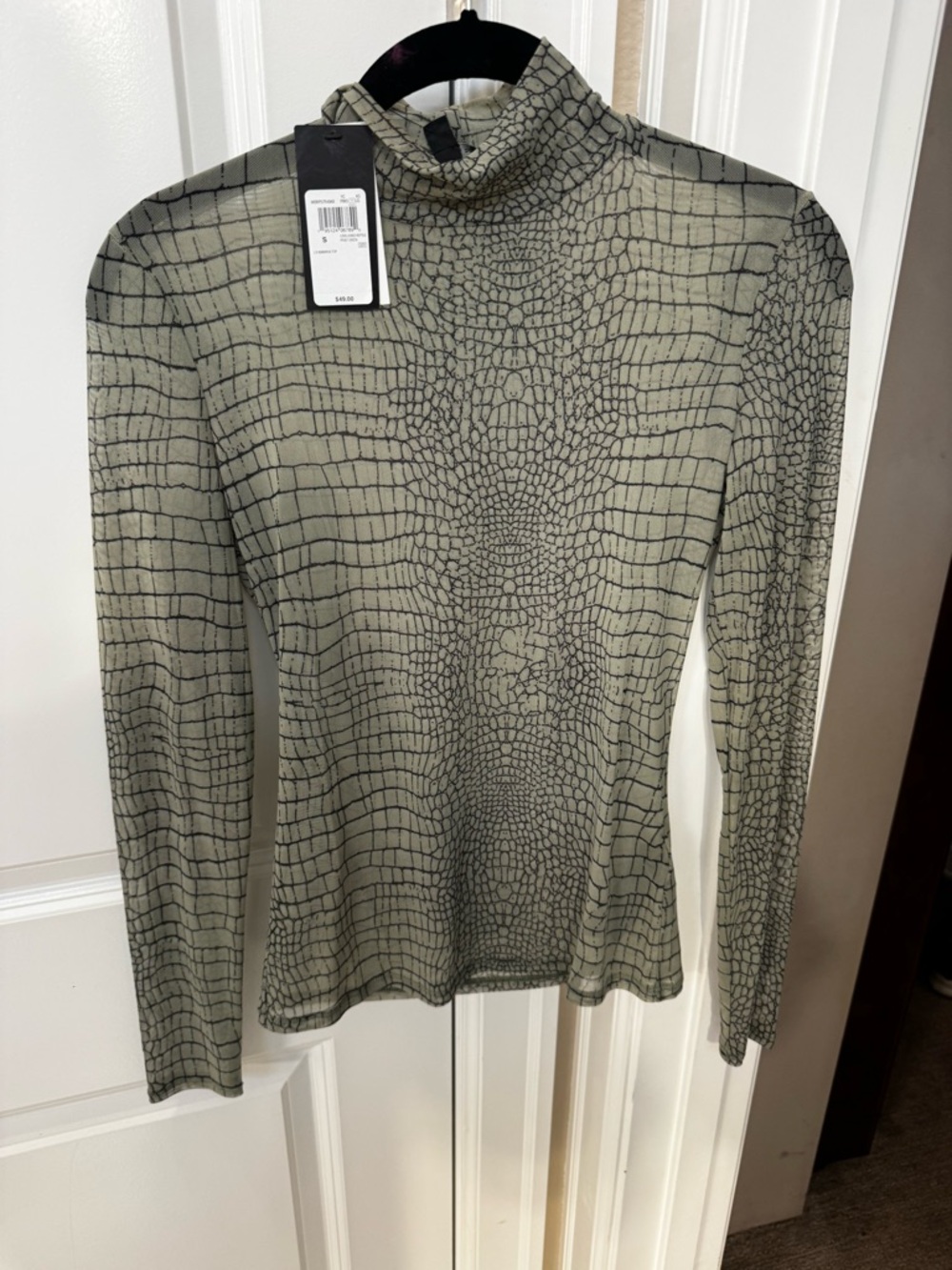 Guess Olive Snake-Print Mesh Turtleneck